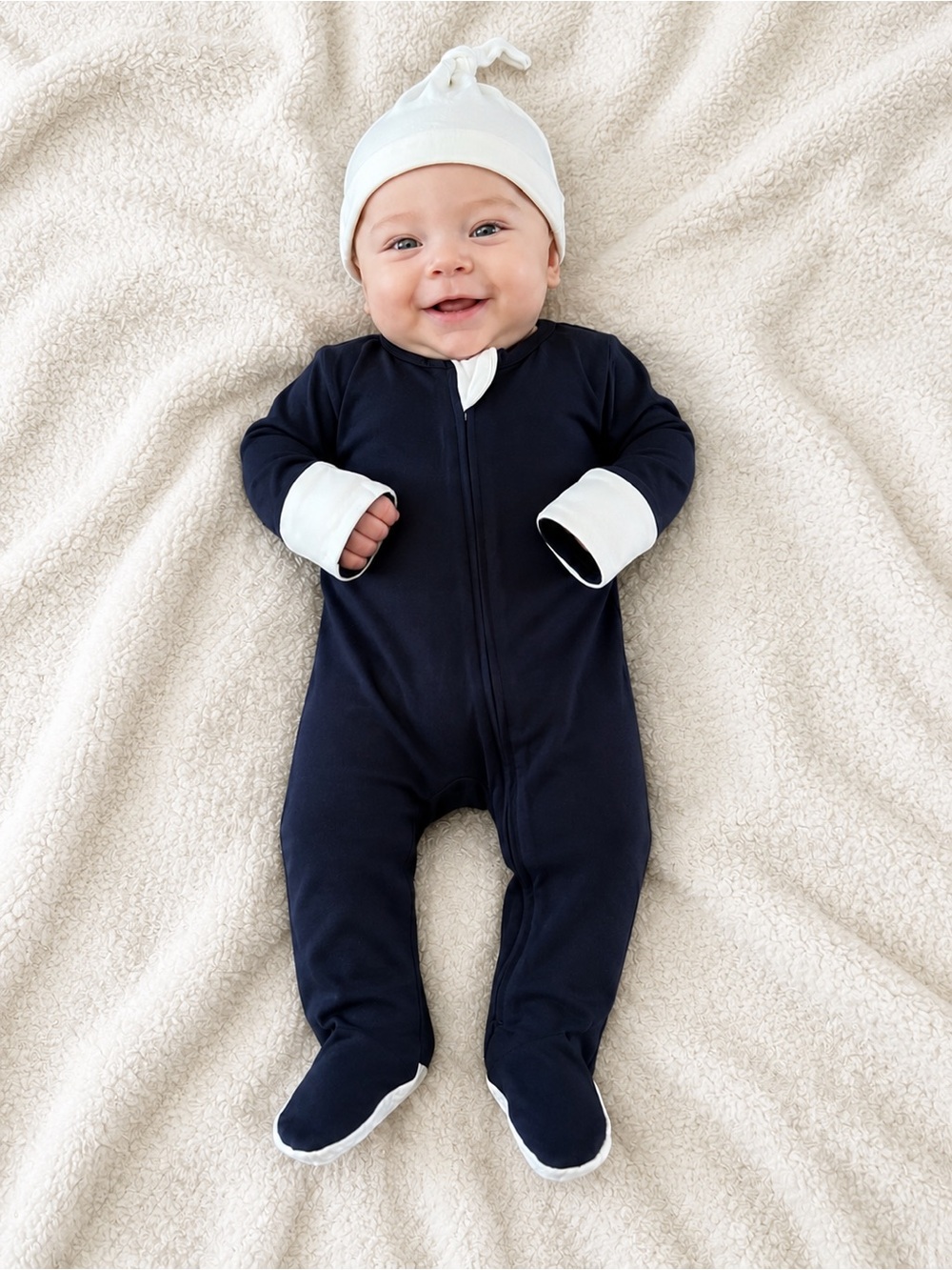 Mambu Baby Black and White Footed One-Piece and Hat - Bamboo - New